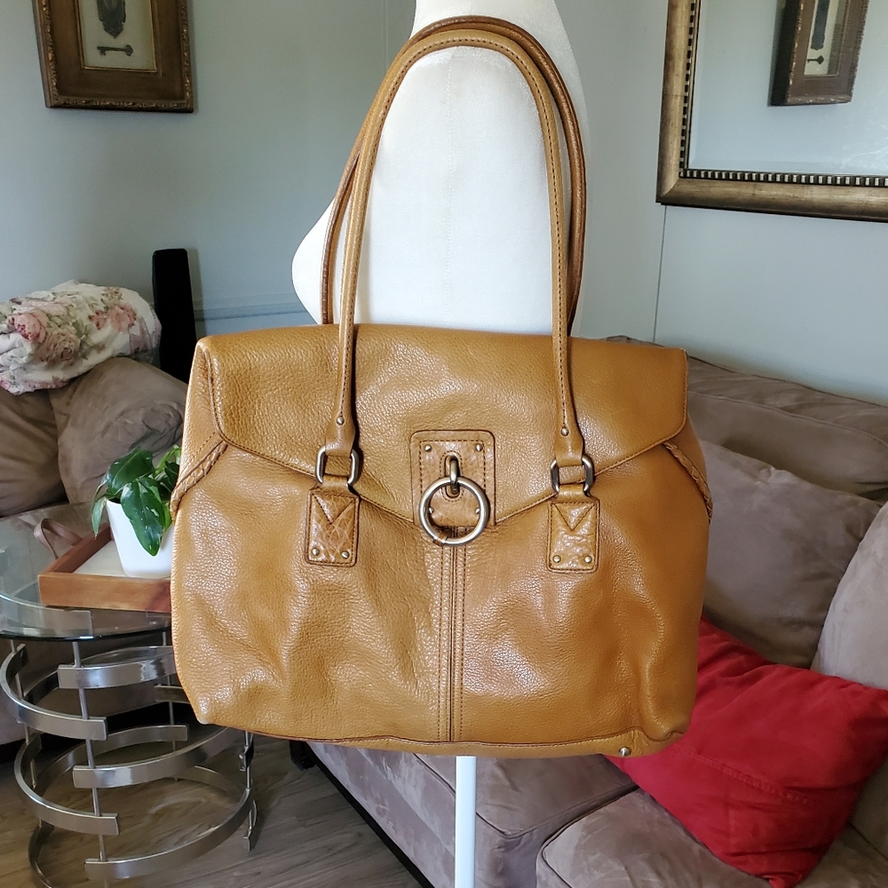 Kenneth Cole Large Pebbled Leather Satchel Tote Bag Purse